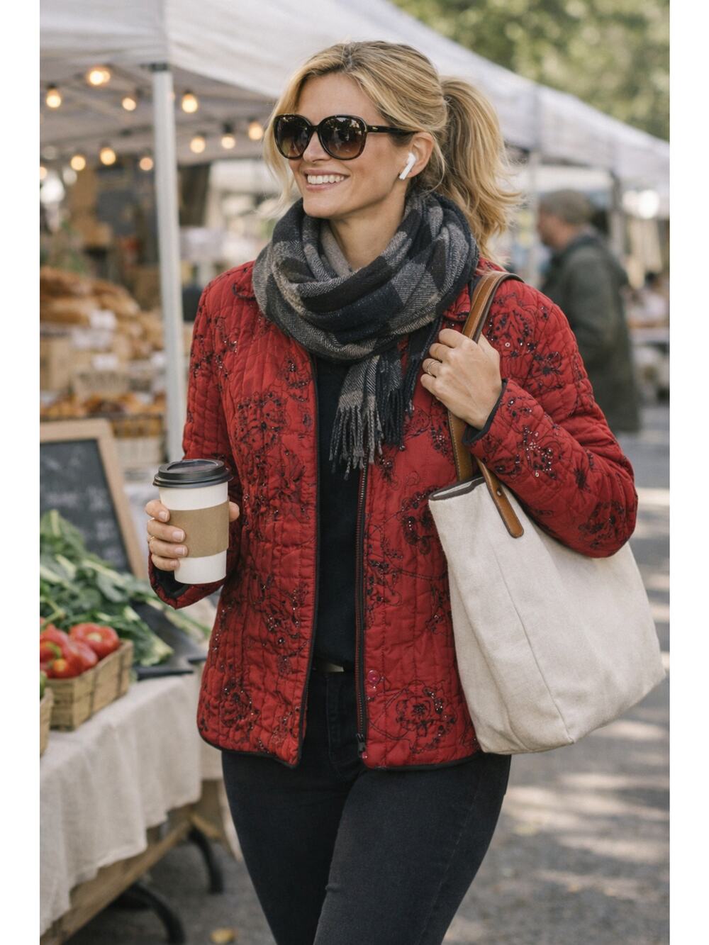 VTG Carole Little Silk Quilted Beaded Jacket Red Black L